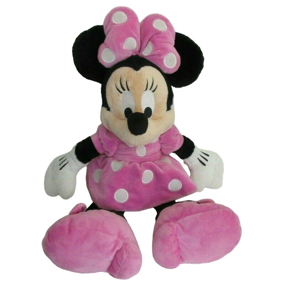 Disney Parks Minnie Mouse Plush Doll 18" Pink Dress Polka Dot Stuffed Animal Toy